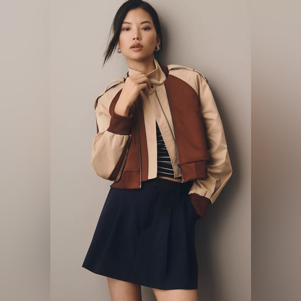 Pilcro Two-Tone Beige and Brown Bomber Jacket